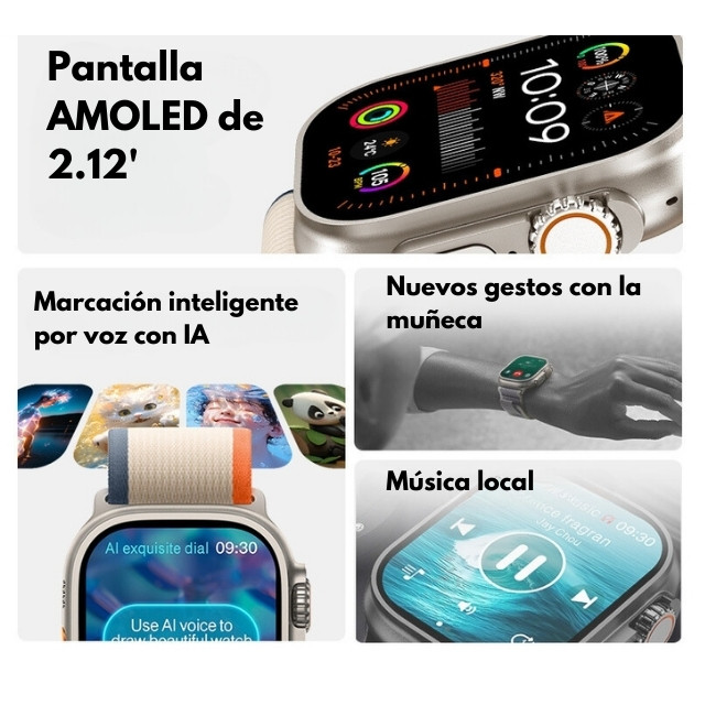 Reloj Inteligente HK9 Ultra 2 Smartwatch AMOLED 2,12 49mm Waterprof IP68  Llamadas Bluetooth Chat GPT Reloj de Fitness para Android iOS Ideal para el  Hombre y Mujer (Silicona Negra) : : Electrónica